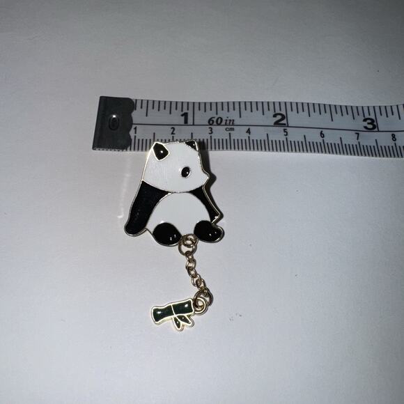 Panda With Chained Bamboo Pin Brooch - Picture 1 of 2